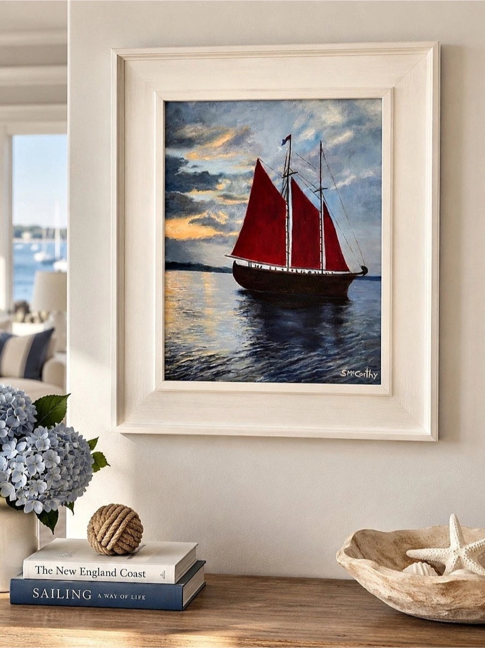 Original Oil Painting Aurora Schooner Newport RI Framed Seascape